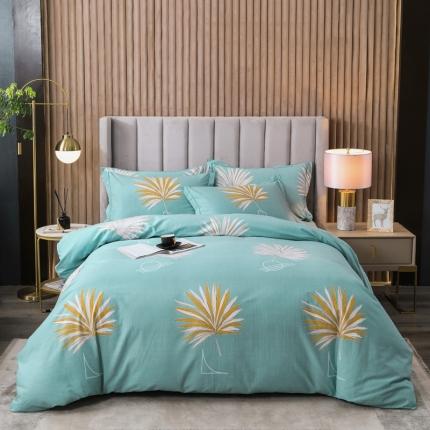 91家纺网 家纺一手货源 找家纺 威布斯 2021新款全棉加厚磨毛四件套 掌叶-绿