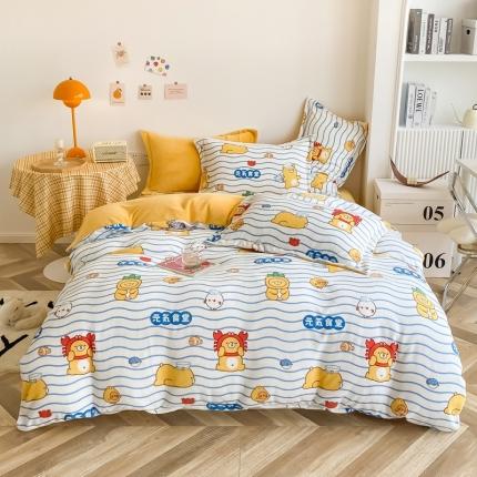 91家纺网 家纺一手货源 找家纺 2021新款牛奶绒四件套法莱水晶宝宝绒 元气食堂の欢乐海洋