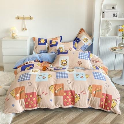 91家纺网 家纺一手货源 找家纺 2021新款牛奶绒四件套法莱水晶宝宝绒 元气食堂の淘气魔方