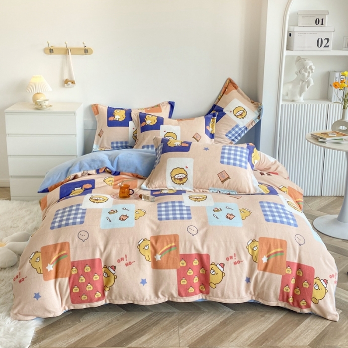 91家纺网 家纺一手货源 找家纺 （总）呗旺鹿2021年新款印花牛奶绒四件套法莱绒元气食堂系列