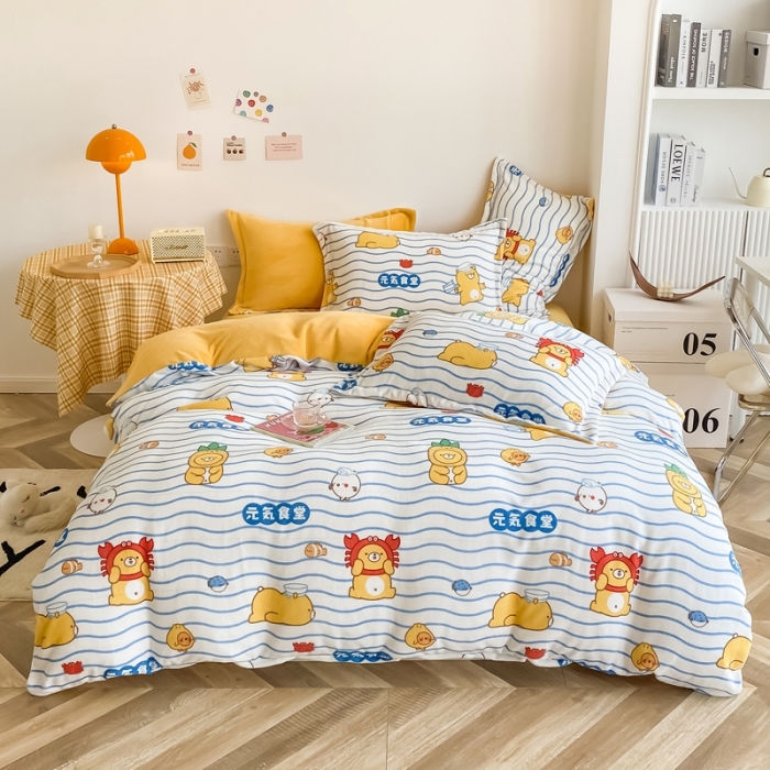 91家纺网 家纺一手货源 找家纺 2021新款牛奶绒四件套法莱水晶宝宝绒 元气食堂の欢乐海洋