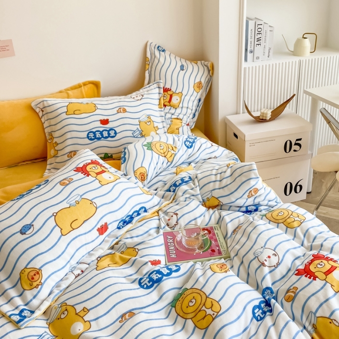 91家纺网 家纺一手货源 找家纺 2021新款牛奶绒四件套法莱水晶宝宝绒 元气食堂の欢乐海洋