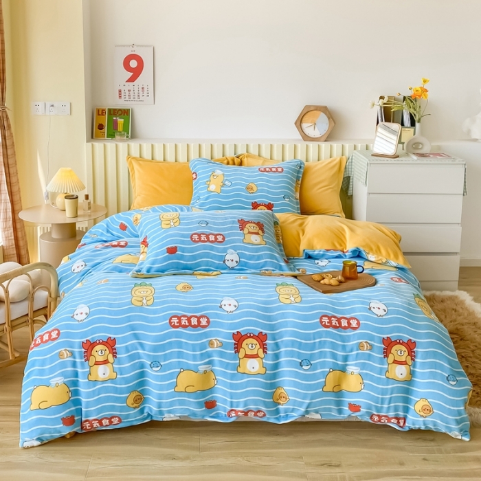 91家纺网 家纺一手货源 找家纺 2021新款牛奶绒四件套法莱水晶宝宝绒 元气食堂の神秘海洋