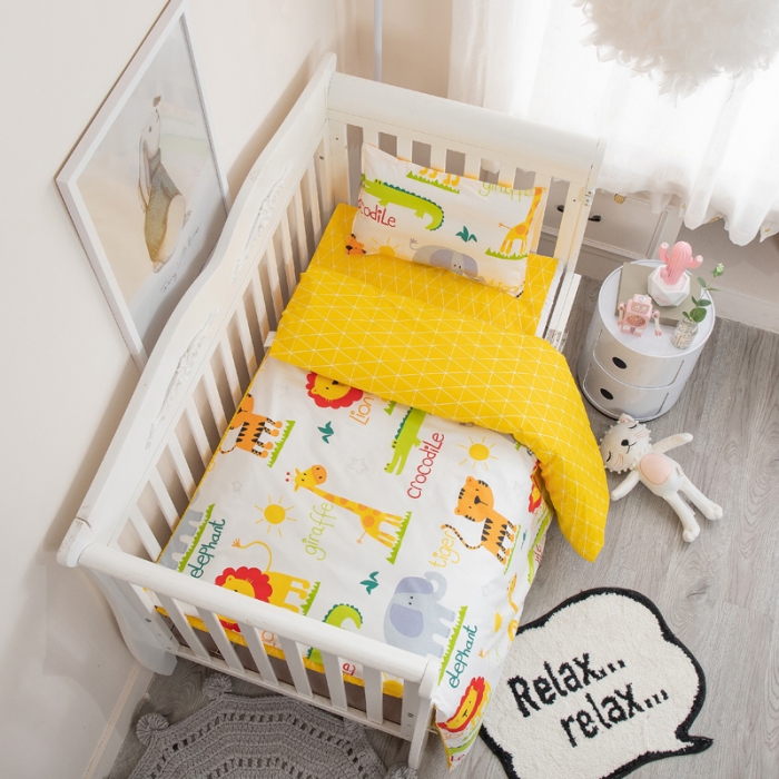 91家纺网 家纺一手货源 找家纺 鱼宝 2021新款AB版全棉婴童套件 动物乐园