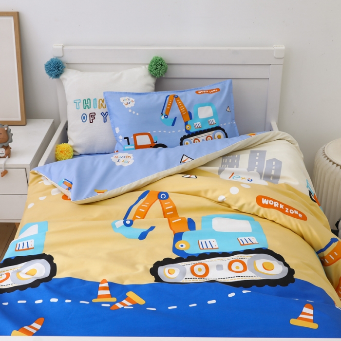 91家纺网 家纺一手货源 找家纺 鱼宝 2021新款AB版全棉婴童套件 开心挖机