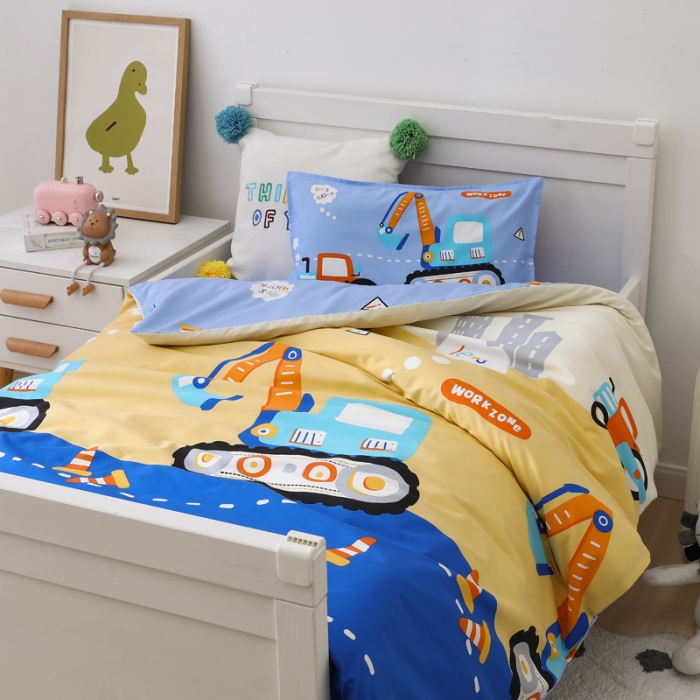 91家纺网 家纺一手货源 找家纺 鱼宝 2021新款AB版全棉婴童套件 开心挖机