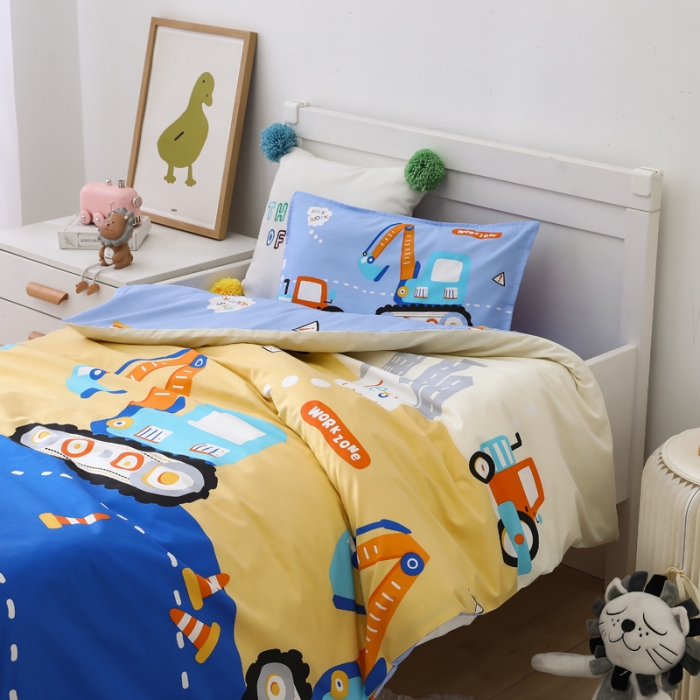 91家纺网 家纺一手货源 找家纺 鱼宝 2021新款AB版全棉婴童套件 开心挖机