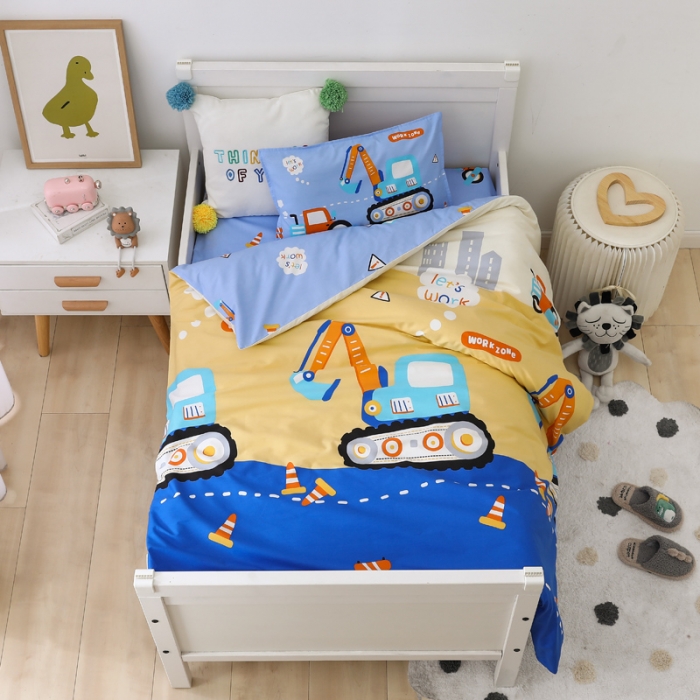 91家纺网 家纺一手货源 找家纺 鱼宝 2021新款AB版全棉婴童套件 开心挖机