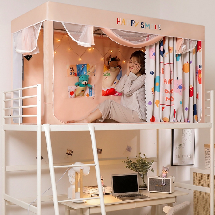 91家纺网 家纺一手货源 找家纺 卓尔居 2025新款学生床帘强遮光三开蚊帐 少女心