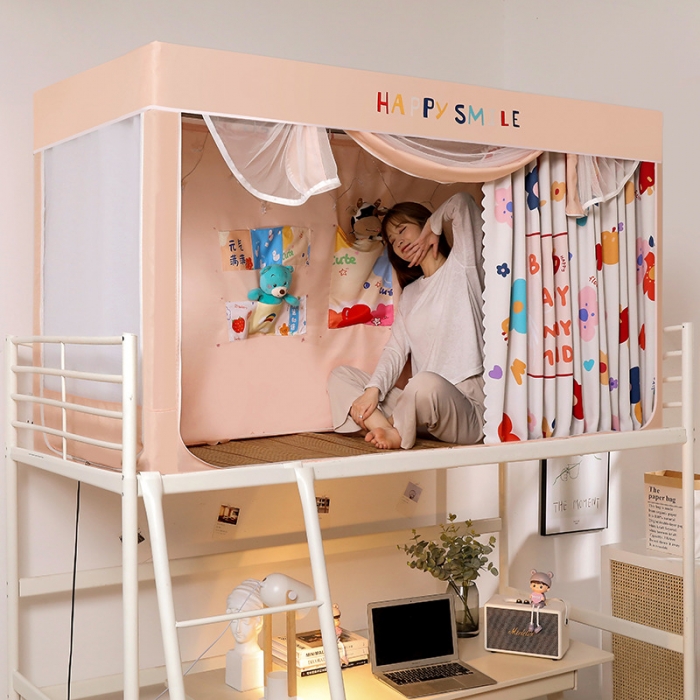 91家纺网 家纺一手货源 找家纺 卓尔居 2025新款学生床帘强遮光三开蚊帐 少女心