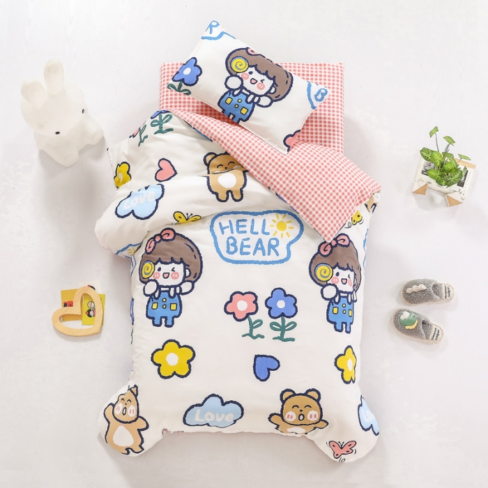 91家纺网 家纺一手货源 找家纺 鱼宝 2021新款AB版全棉婴童套件 阳光女孩