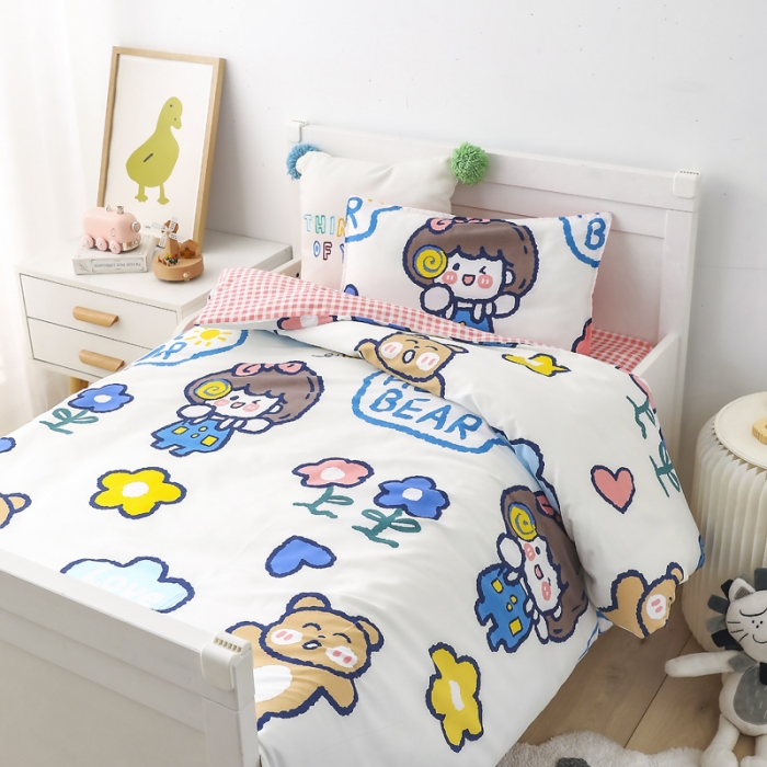 91家纺网 家纺一手货源 找家纺 鱼宝 2021新款AB版全棉婴童套件 阳光女孩