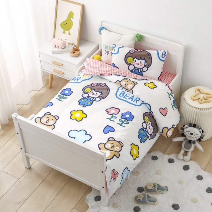 91家纺网 家纺一手货源 找家纺 鱼宝 2021新款AB版全棉婴童套件 阳光女孩