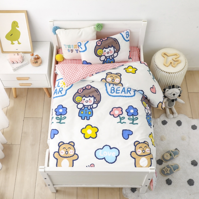 91家纺网 家纺一手货源 找家纺 鱼宝 2021新款AB版全棉婴童套件 阳光女孩