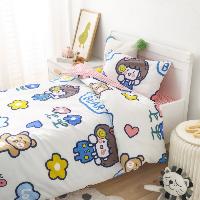 91家纺网 家纺一手货源 找家纺 鱼宝 2021新款AB版全棉婴童套件 阳光女孩