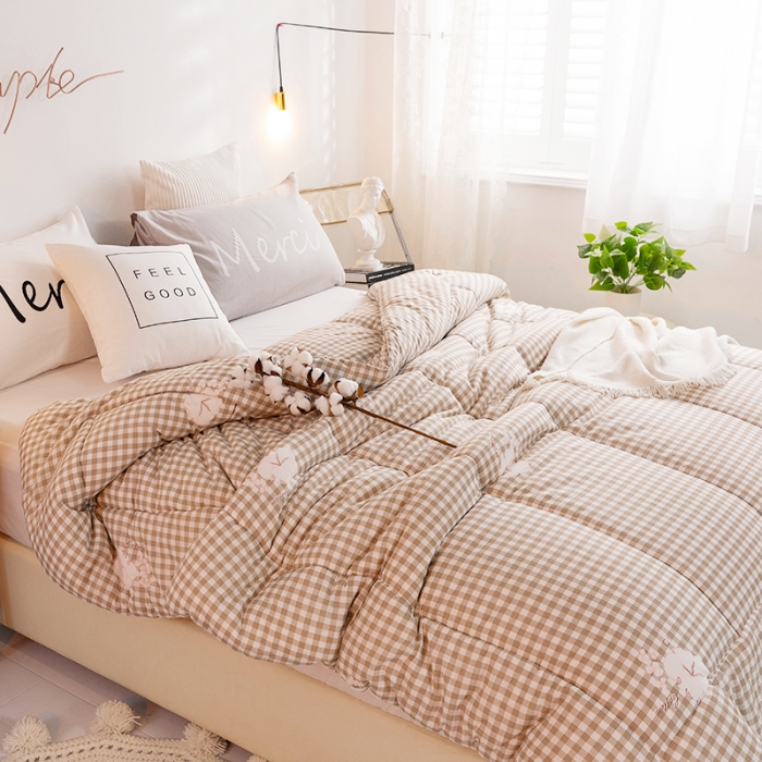 91家纺网 家纺一手货源 找家纺 首爱 2025新款纱布棉花被芯冬被春秋被子被芯 格子咖