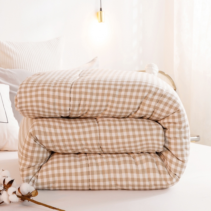 91家纺网 家纺一手货源 找家纺 首爱 2025新款纱布棉花被芯冬被春秋被子被芯 格子咖