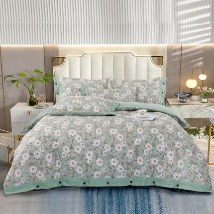 91家纺网 家纺一手货源 找家纺 OL家纺2021新款夹棉绗绣全棉小碎花小清新四件套 梦菊-咖