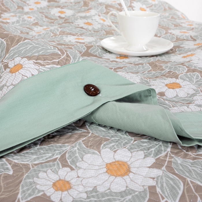 91家纺网 家纺一手货源 找家纺 OL家纺2021新款夹棉绗绣全棉小碎花小清新四件套 梦菊-咖