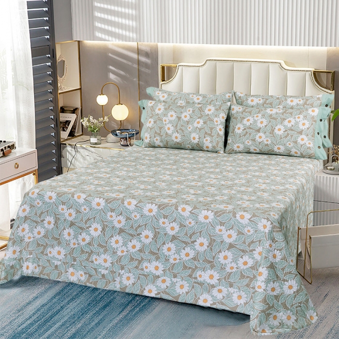 91家纺网 家纺一手货源 找家纺 OL家纺2021新款夹棉绗绣全棉小碎花小清新四件套 梦菊-咖