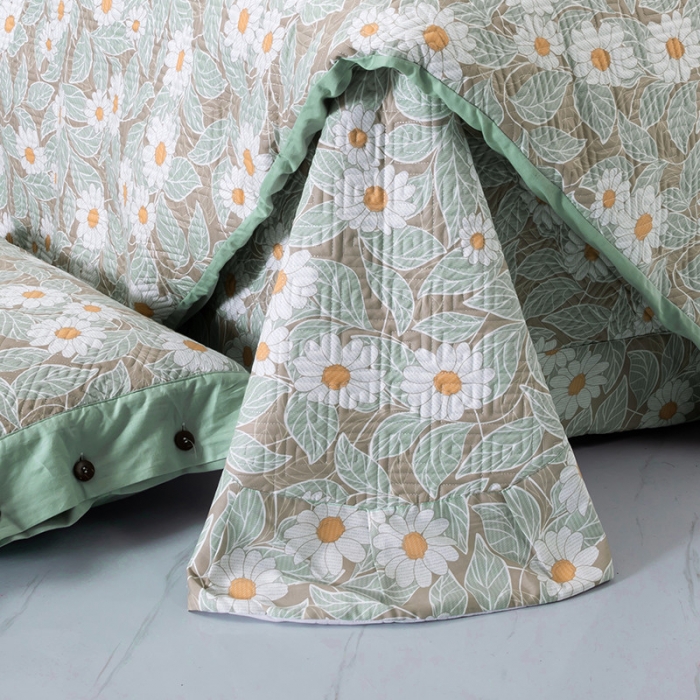 91家纺网 家纺一手货源 找家纺 OL家纺2021新款夹棉绗绣全棉小碎花小清新四件套 梦菊-咖