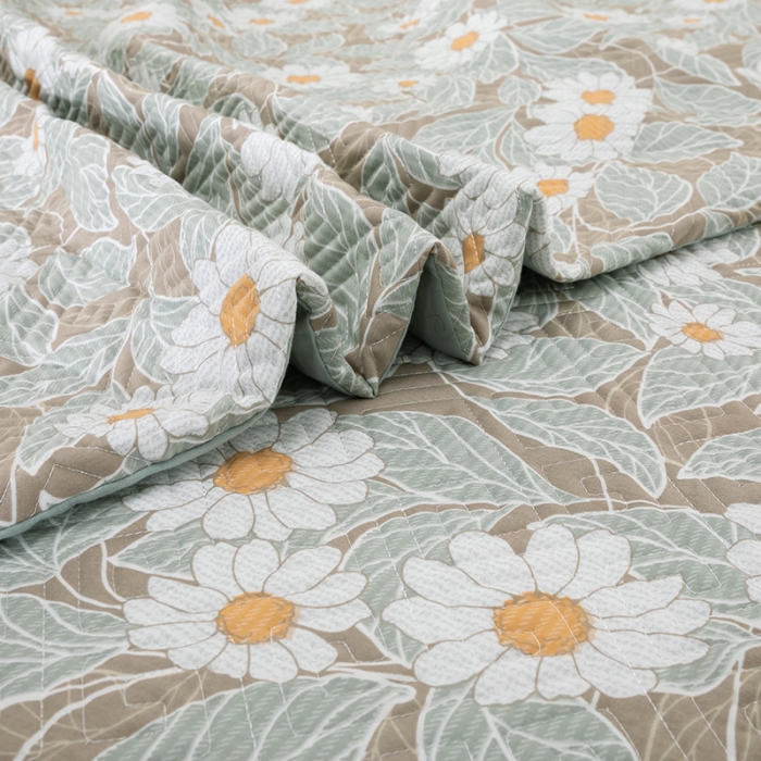 91家纺网 家纺一手货源 找家纺 OL家纺2021新款夹棉绗绣全棉小碎花小清新四件套 梦菊-咖