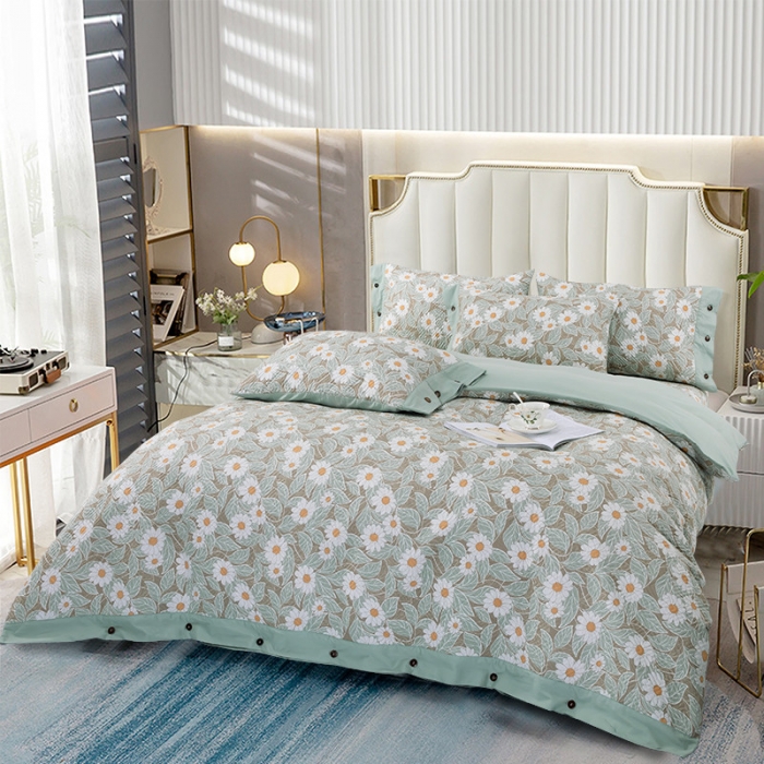 91家纺网 家纺一手货源 找家纺 OL家纺2021新款夹棉绗绣全棉小碎花小清新四件套 梦菊-咖