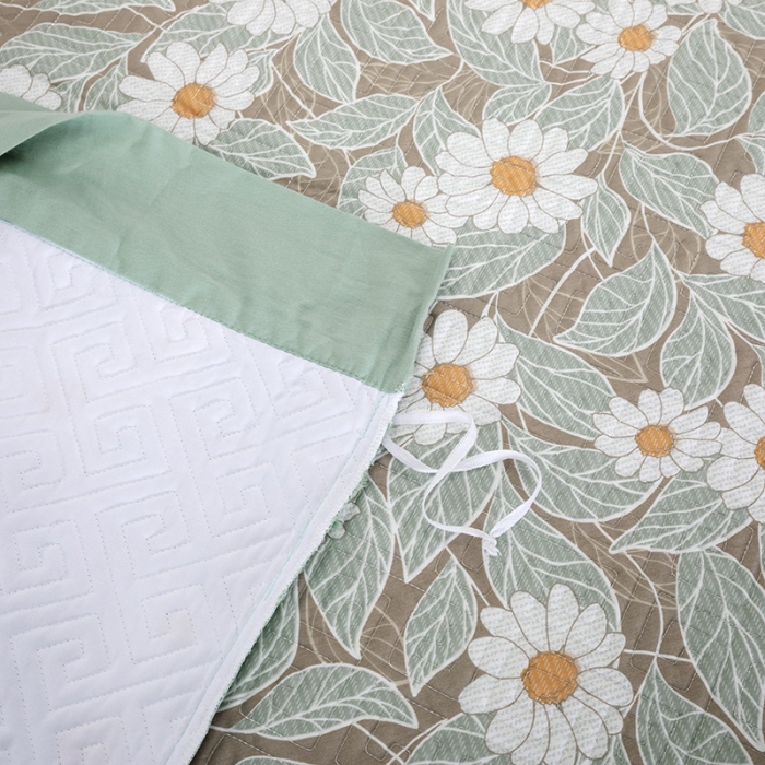 91家纺网 家纺一手货源 找家纺 OL家纺2021新款夹棉绗绣全棉小碎花小清新四件套 梦菊-咖