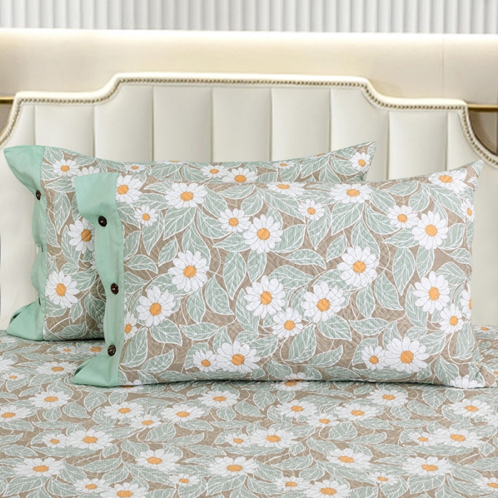 91家纺网 家纺一手货源 找家纺 OL家纺2021新款夹棉绗绣全棉小碎花小清新四件套 梦菊-咖