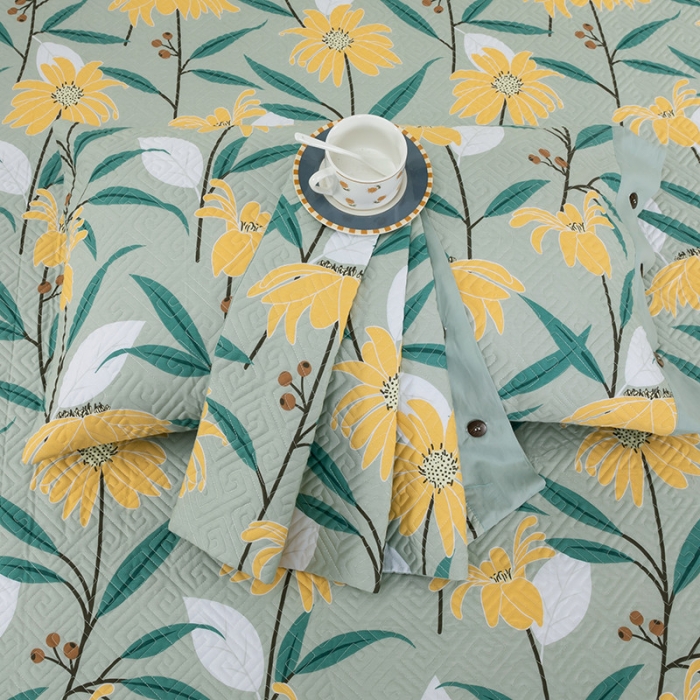 91家纺网 家纺一手货源 找家纺 OL家纺2021新款夹棉绗绣全棉小碎花小清新四件套 烟雨江南