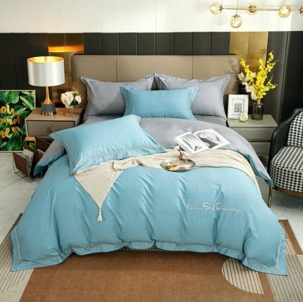 91家纺网 家纺一手货源 找家纺 鼎飞家纺 2021新款80支全棉磨毛四件套 波蓝配黛灰