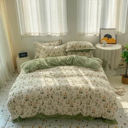 91家纺网 家纺一手货源 找家纺 百寐 2021新款牛奶绒印花四件套 采薇