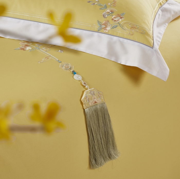 91家纺网 家纺一手货源 找家纺 爱情故事 2024新款婚庆100s全棉四件套秋月黄