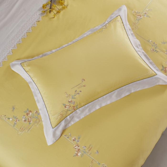 91家纺网 家纺一手货源 找家纺 爱情故事 2024新款婚庆100s全棉四件套秋月黄