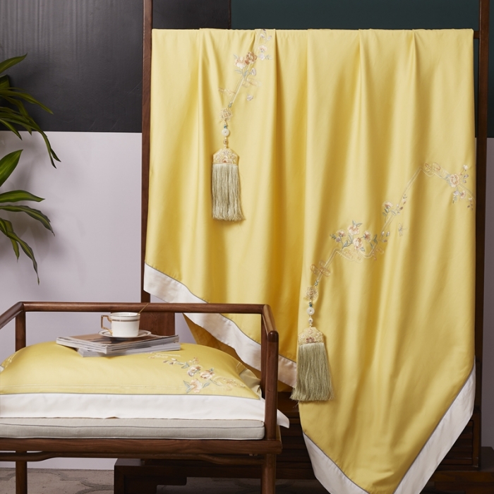 91家纺网 家纺一手货源 找家纺 爱情故事 2024新款婚庆100s全棉四件套秋月黄