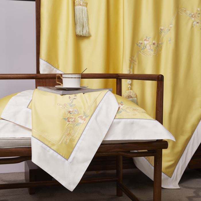 91家纺网 家纺一手货源 找家纺 爱情故事 2024新款婚庆100s全棉四件套秋月黄