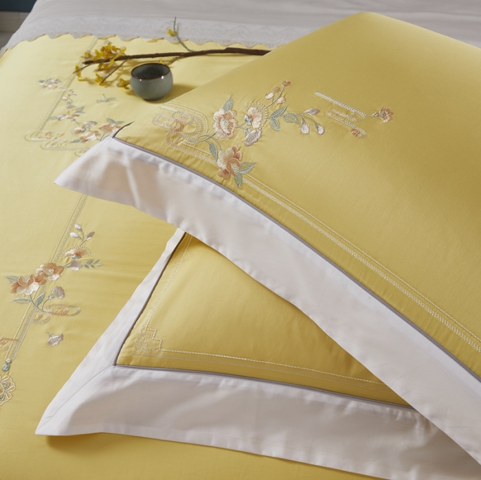 91家纺网 家纺一手货源 找家纺 爱情故事 2024新款婚庆100s全棉四件套秋月黄