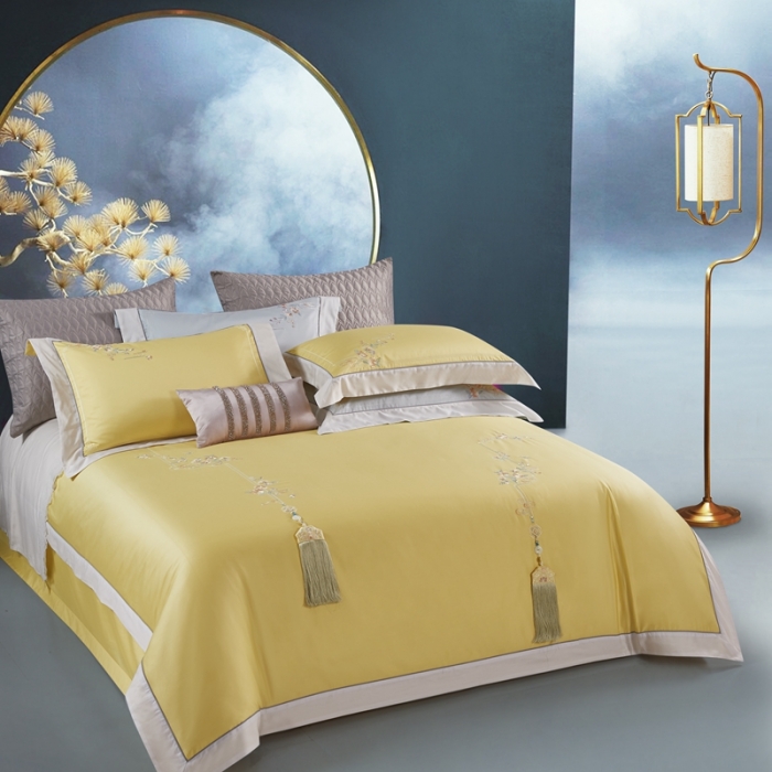 91家纺网 家纺一手货源 找家纺 爱情故事 2024新款婚庆100s全棉四件套秋月黄