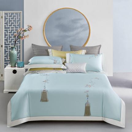 91家纺网 家纺一手货源 找家纺 爱情故事 2024新款婚庆100s全棉四件套秋月蓝