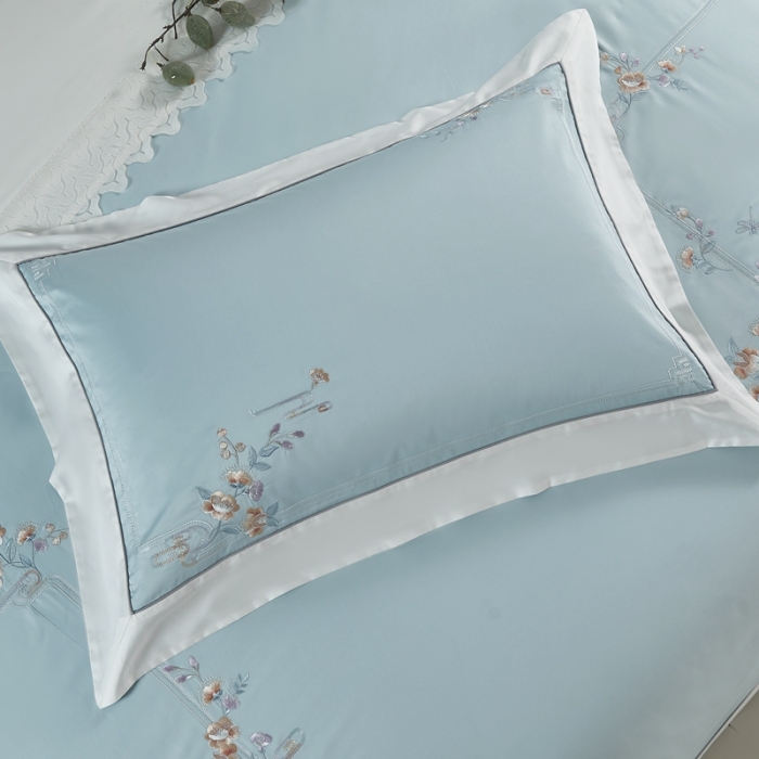 91家纺网 家纺一手货源 找家纺 爱情故事 2024新款婚庆100s全棉四件套秋月蓝