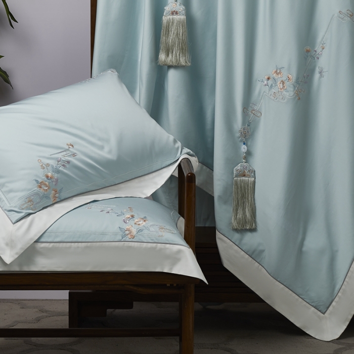 91家纺网 家纺一手货源 找家纺 爱情故事 2024新款婚庆100s全棉四件套秋月蓝