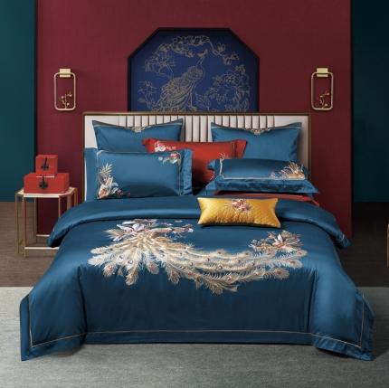 爱情故事 2024新款婚庆100s全棉四件套雀之舞蓝