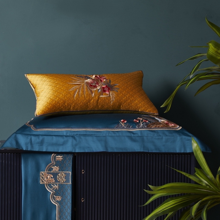 91家纺网 家纺一手货源 找家纺 爱情故事 2024新款婚庆100s全棉四件套雀之舞蓝