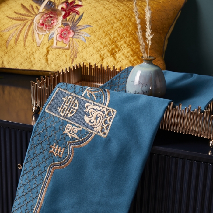 91家纺网 家纺一手货源 找家纺 爱情故事 2024新款婚庆100s全棉四件套雀之舞蓝