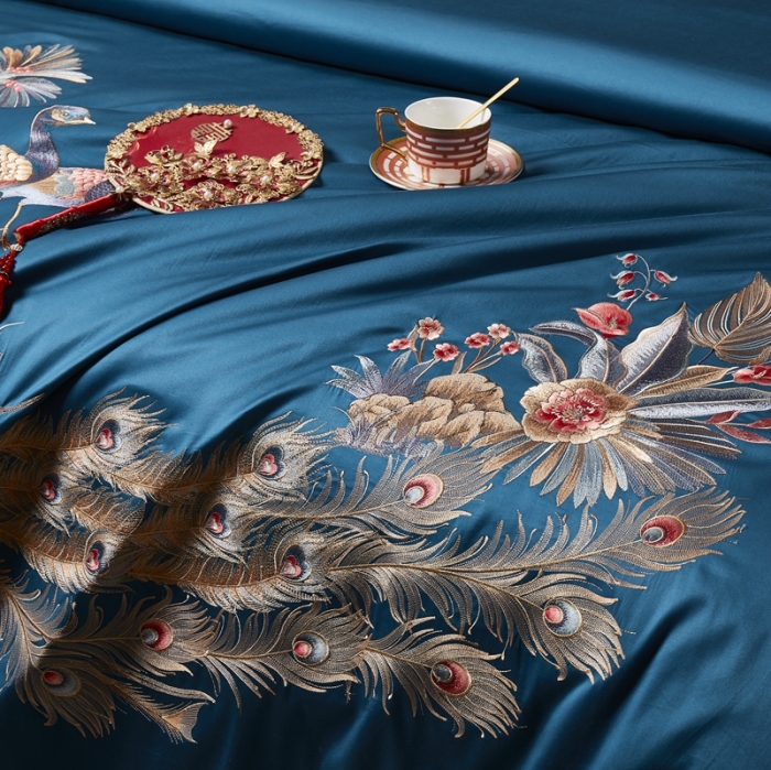 91家纺网 家纺一手货源 找家纺 爱情故事 2024新款婚庆100s全棉四件套雀之舞蓝