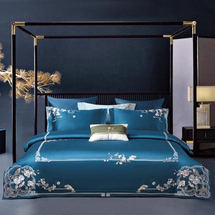 91家纺网 家纺一手货源 找家纺 爱情故事 2024新款婚庆100s全棉四件套雨棠蓝