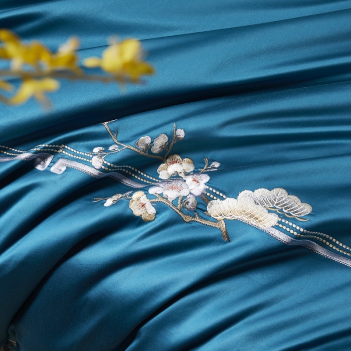 91家纺网 家纺一手货源 找家纺 爱情故事 2024新款婚庆100s全棉四件套雨棠蓝