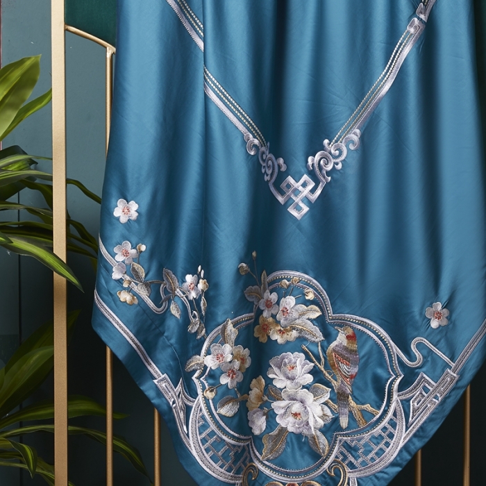 91家纺网 家纺一手货源 找家纺 爱情故事 2024新款婚庆100s全棉四件套雨棠蓝