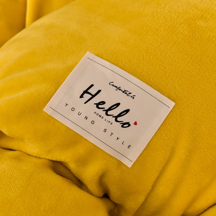 91家纺网 家纺一手货源 找家纺 牵梦萦纯色加厚牛奶绒法莱绒四件套秋冬季加绒床裙款 黄色+宝蓝