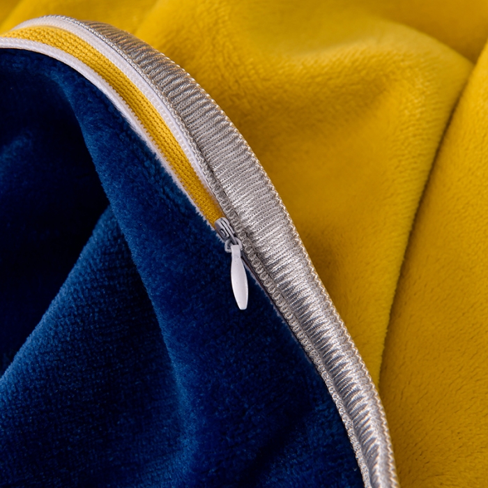 91家纺网 家纺一手货源 找家纺 牵梦萦纯色加厚牛奶绒法莱绒四件套秋冬季加绒床裙款 黄色+宝蓝